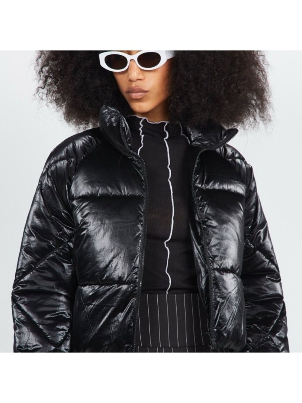NWOT Noisy May Glossy Shiny Puffer Coat Jacket Size XL Black Winter Ski Snow